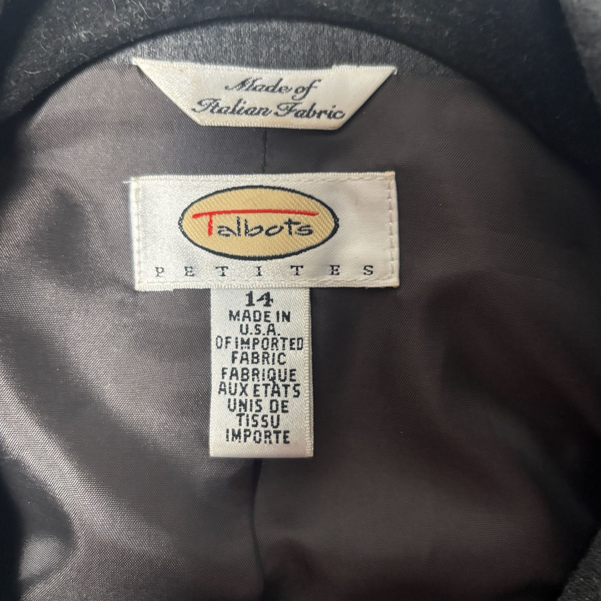 Talbots Double Breasted Blazer Women 14P Grey Italian Fabric 100% Wool Career 5