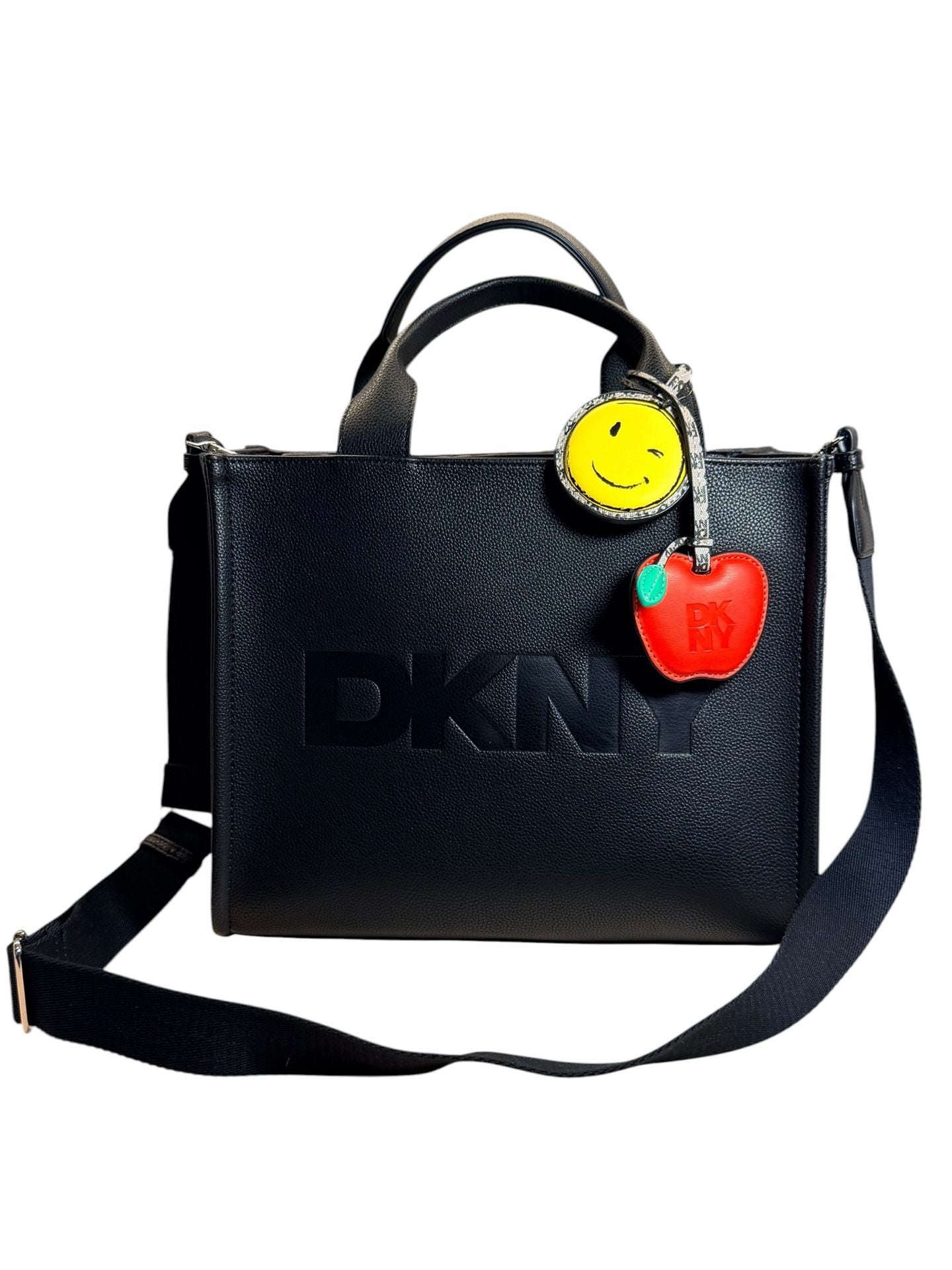 DKNY Hadlee Medium Tote Bag with Smiley and Apple Charms - Black 2