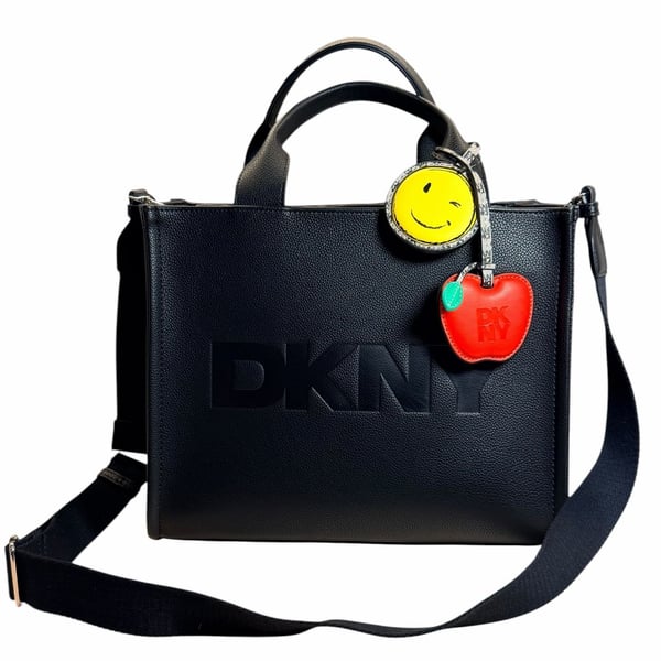 DKNY Hadlee Medium Tote Bag with Smiley and Apple Charms - Black
