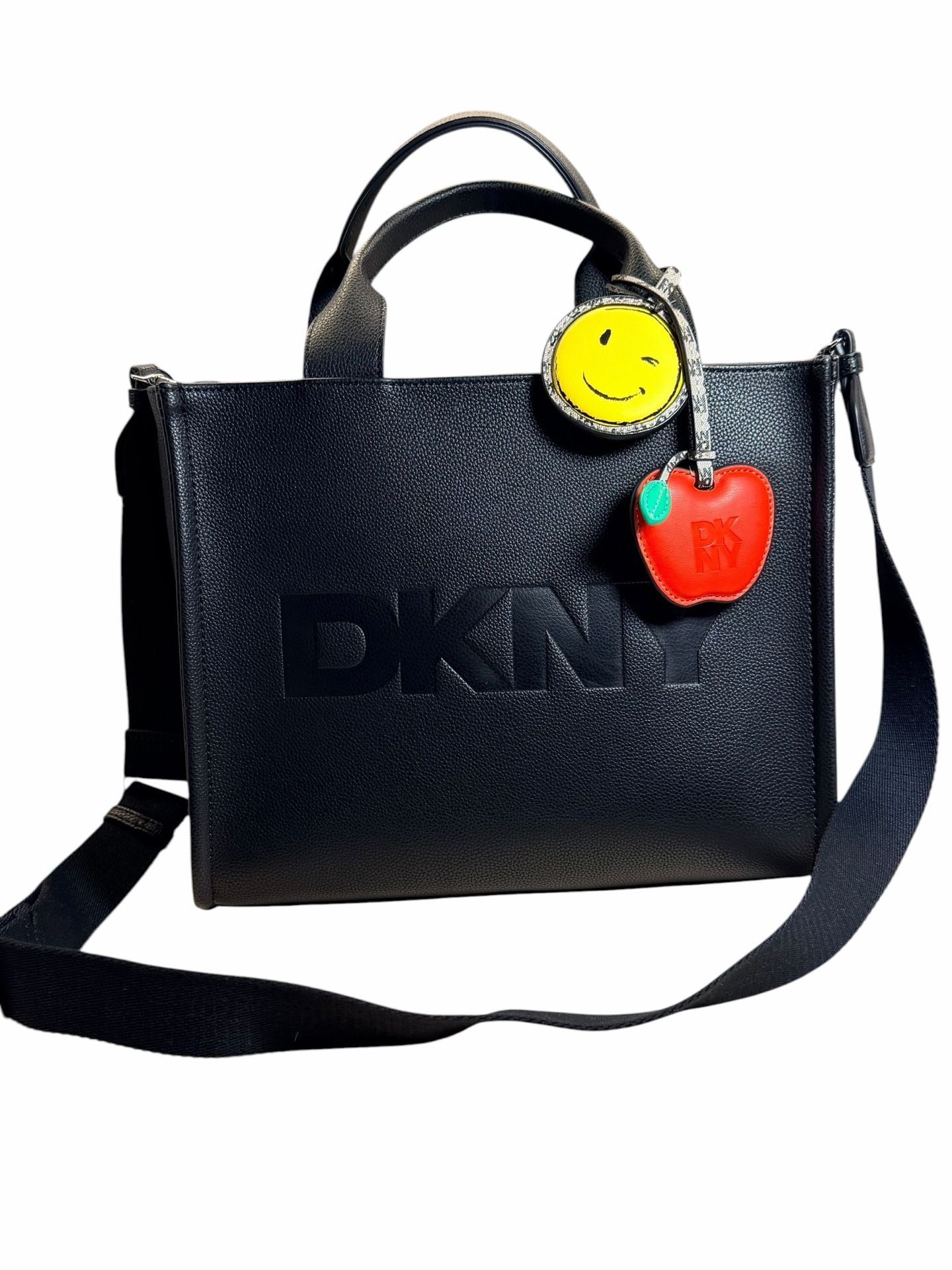DKNY Hadlee Medium Tote Bag with Smiley and Apple Charms - Black 3