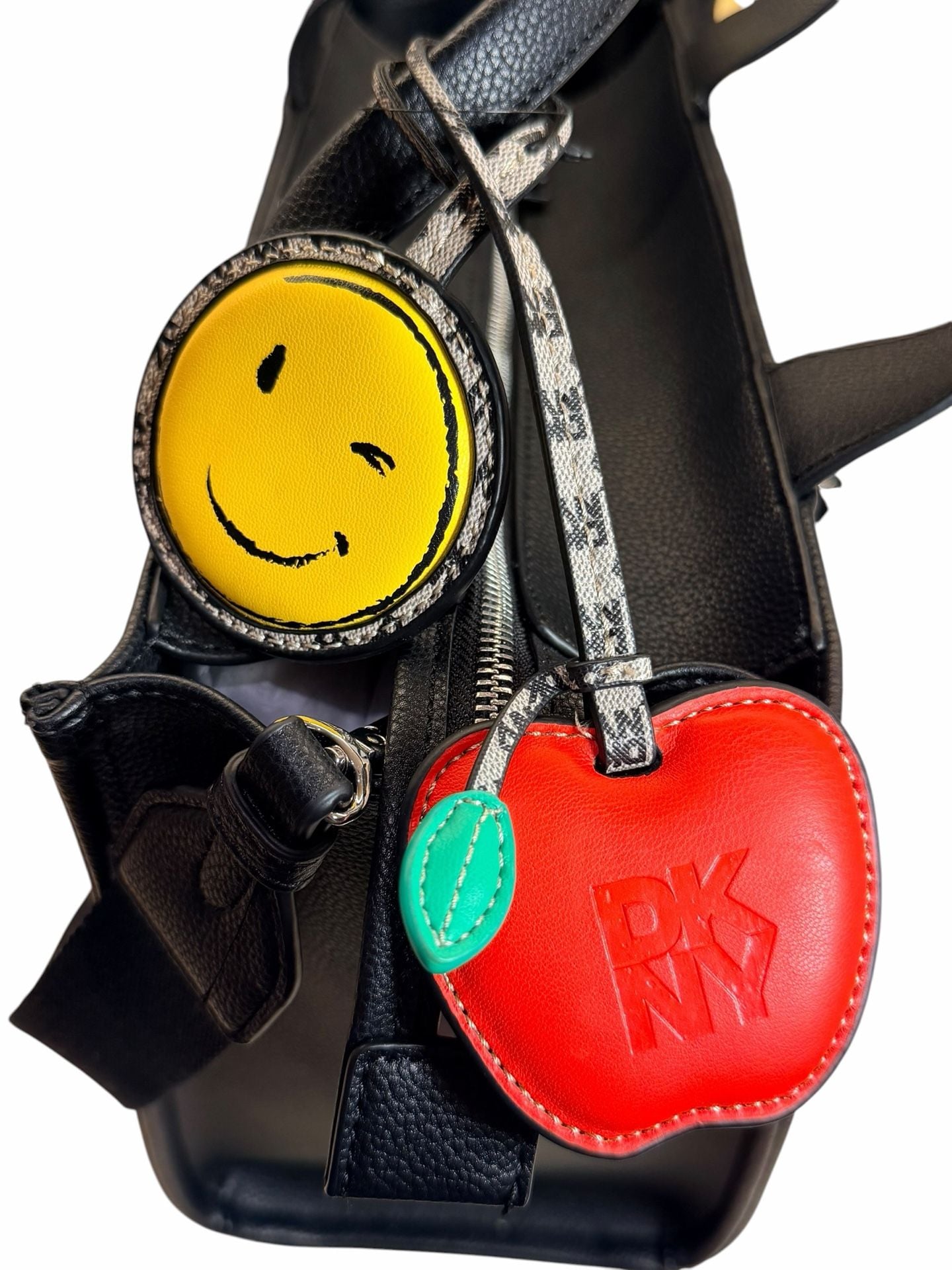 DKNY Hadlee Medium Tote Bag with Smiley and Apple Charms - Black 4