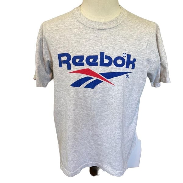 Vintage Reebok Vector Logo T-Shirt Grey Size Large Made in USA