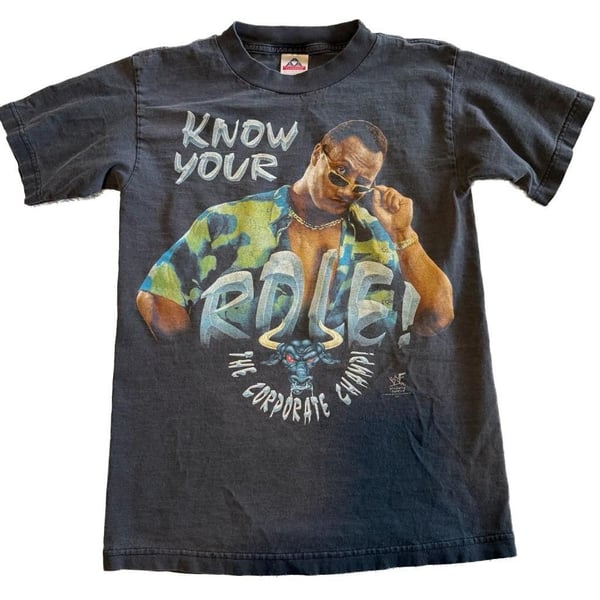 Vintage 1998 WWF The Rock Know Your Role The Corporate Champ T-Shirt Size S
