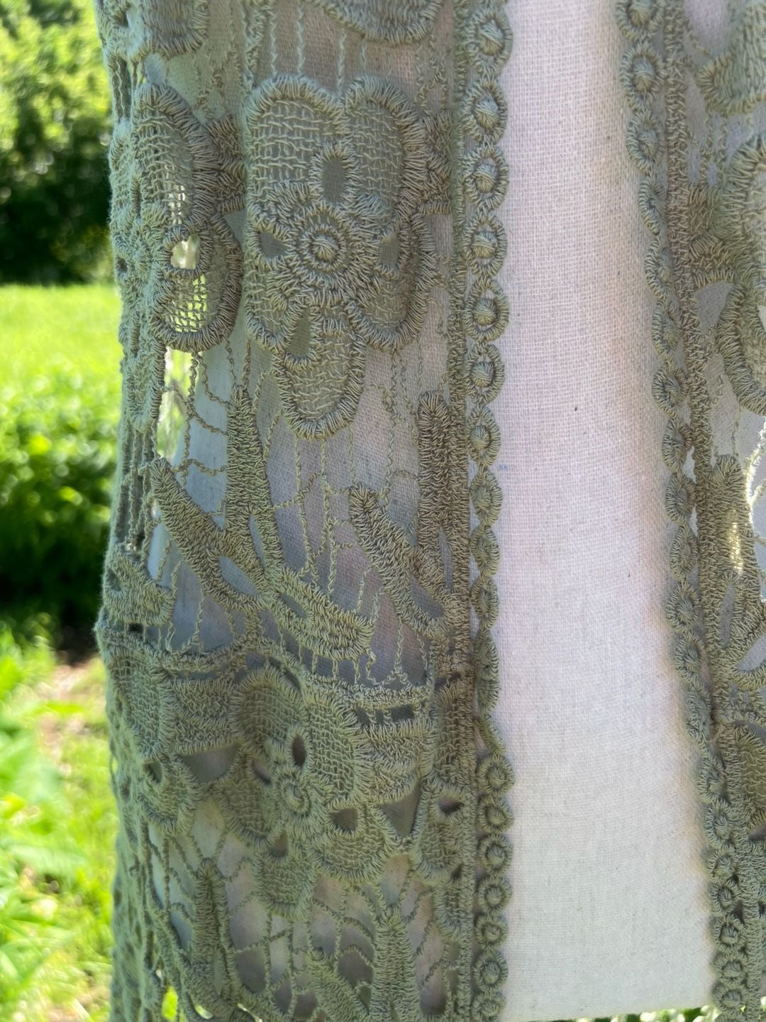 Cato Sage Green Floral Lace Fringe Boho Vest Size L 3