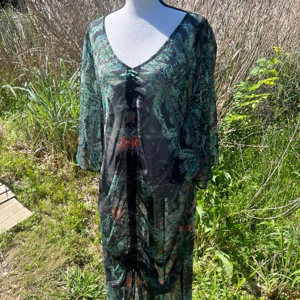 City Chic Sheer Floral Ruched Front Maxi Dress Cover-up Size XS/14