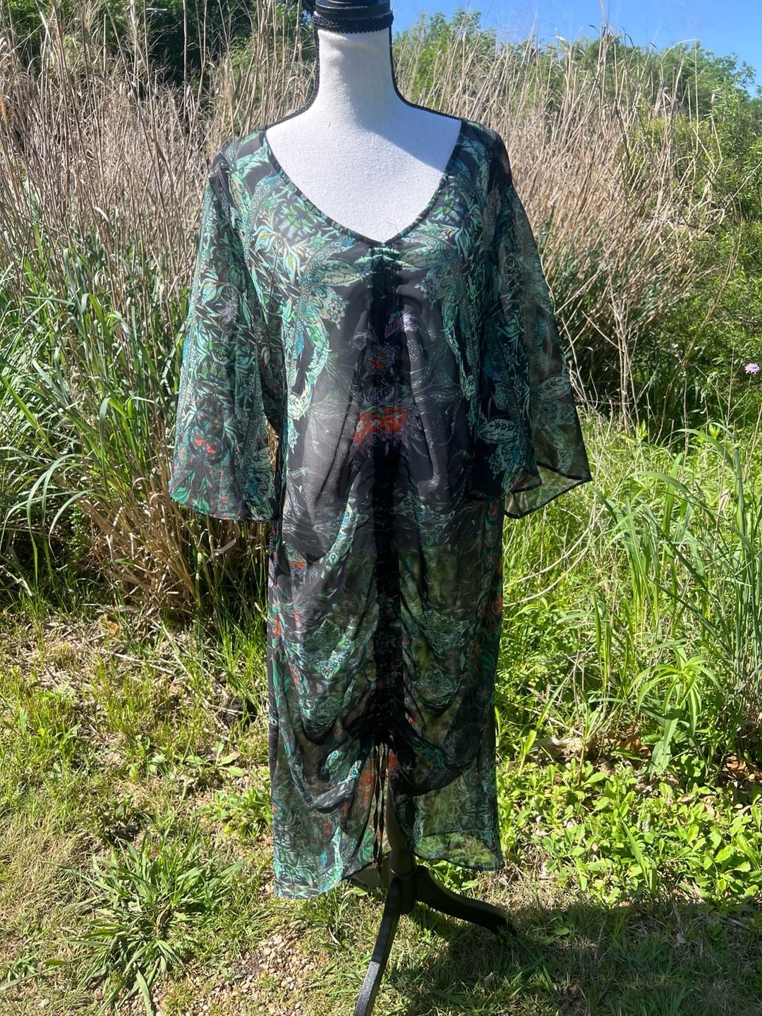City Chic Sheer Floral Ruched Front Maxi Dress Cover-up Size XS/14 4