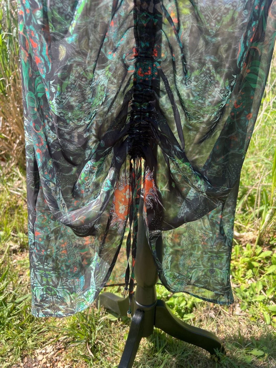 City Chic Sheer Floral Ruched Front Maxi Dress Cover-up Size XS/14 5