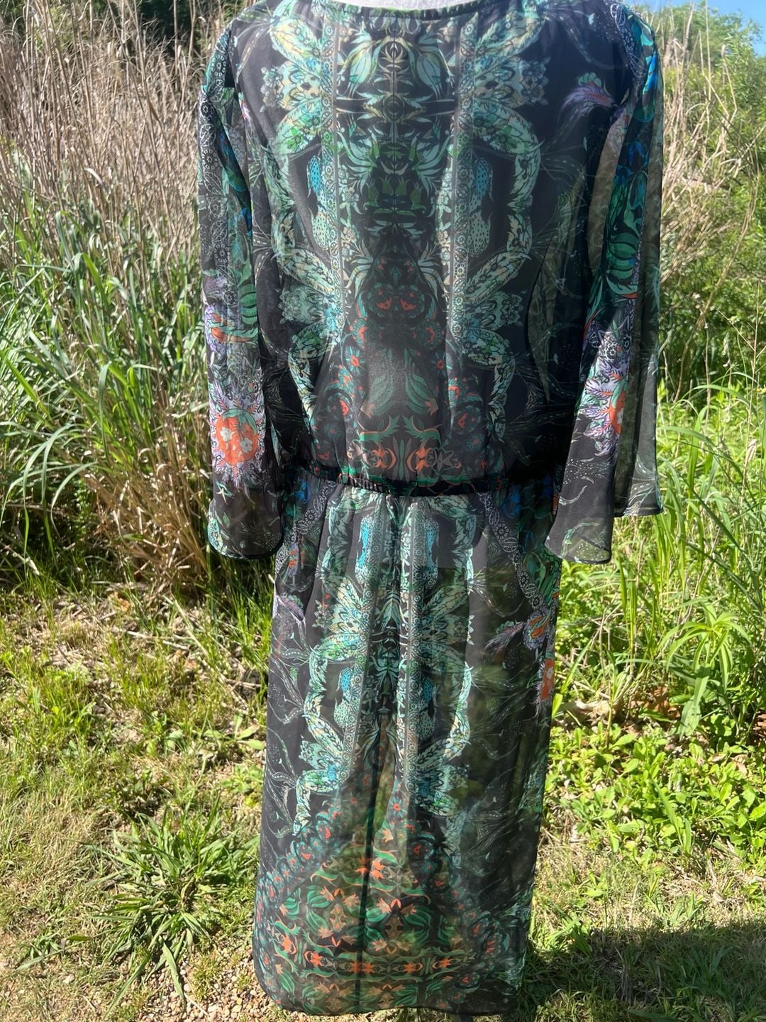 City Chic Sheer Floral Ruched Front Maxi Dress Cover-up Size XS/14 11