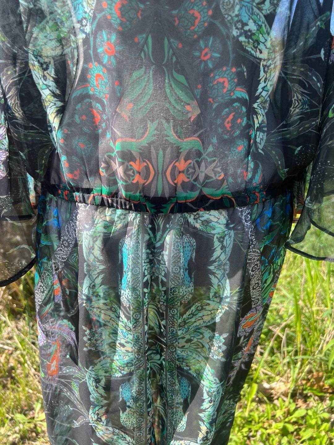 City Chic Sheer Floral Ruched Front Maxi Dress Cover-up Size XS/14 14