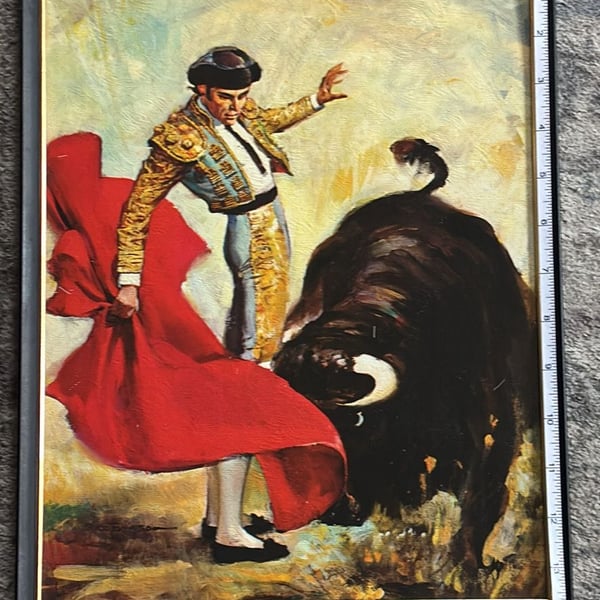 Vintage Rico Tomaso Framed Matador Bullfighter Canvas Textured Lithograph