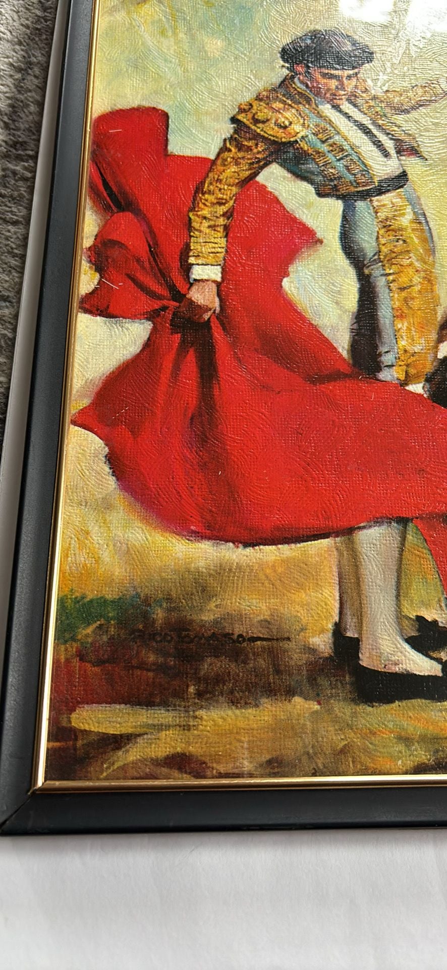 Vintage Rico Tomaso Framed Matador Bullfighter Canvas Textured Lithograph 12