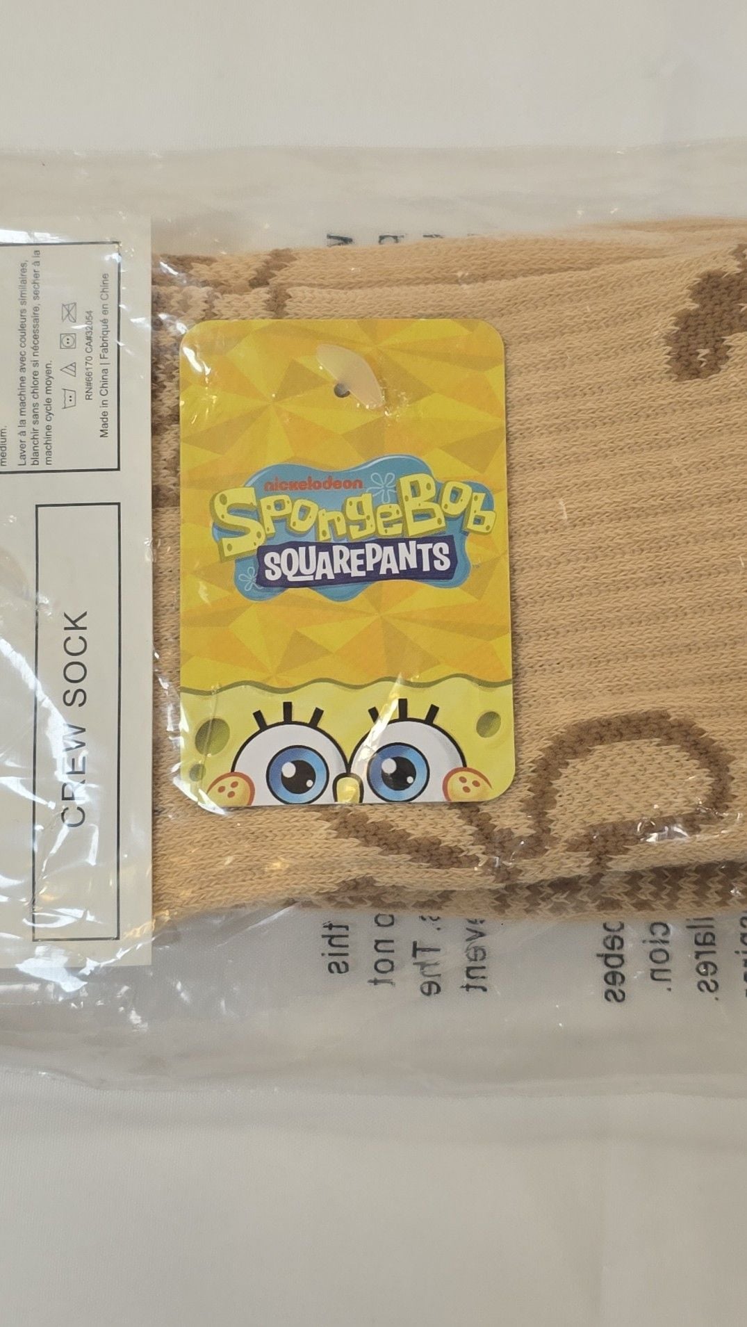 Bioworld SpongeBob SquarePants Tan Character & Flowers Crew Socks Size 10-13 3