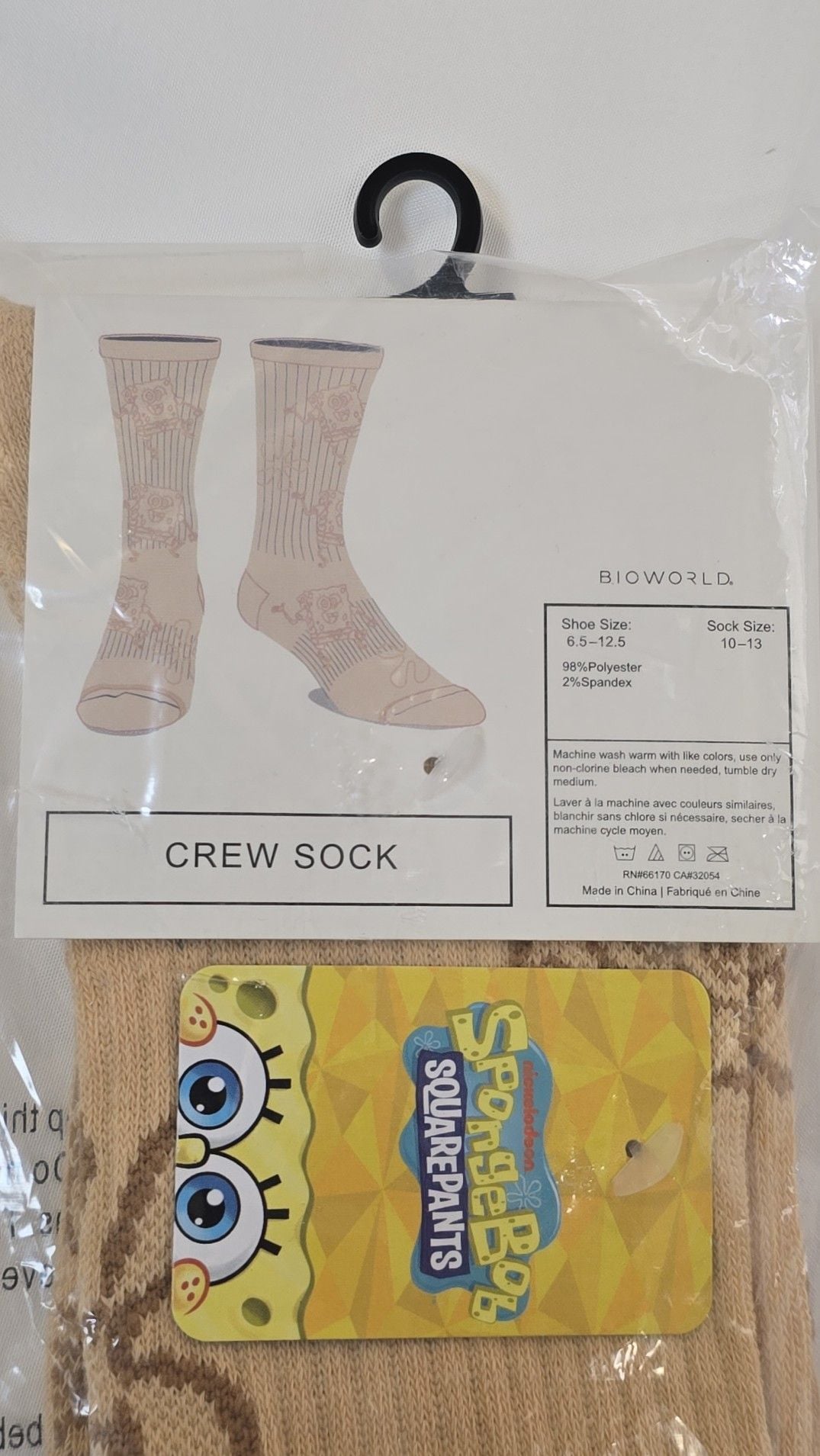 Bioworld SpongeBob SquarePants Tan Character & Flowers Crew Socks Size 10-13 4