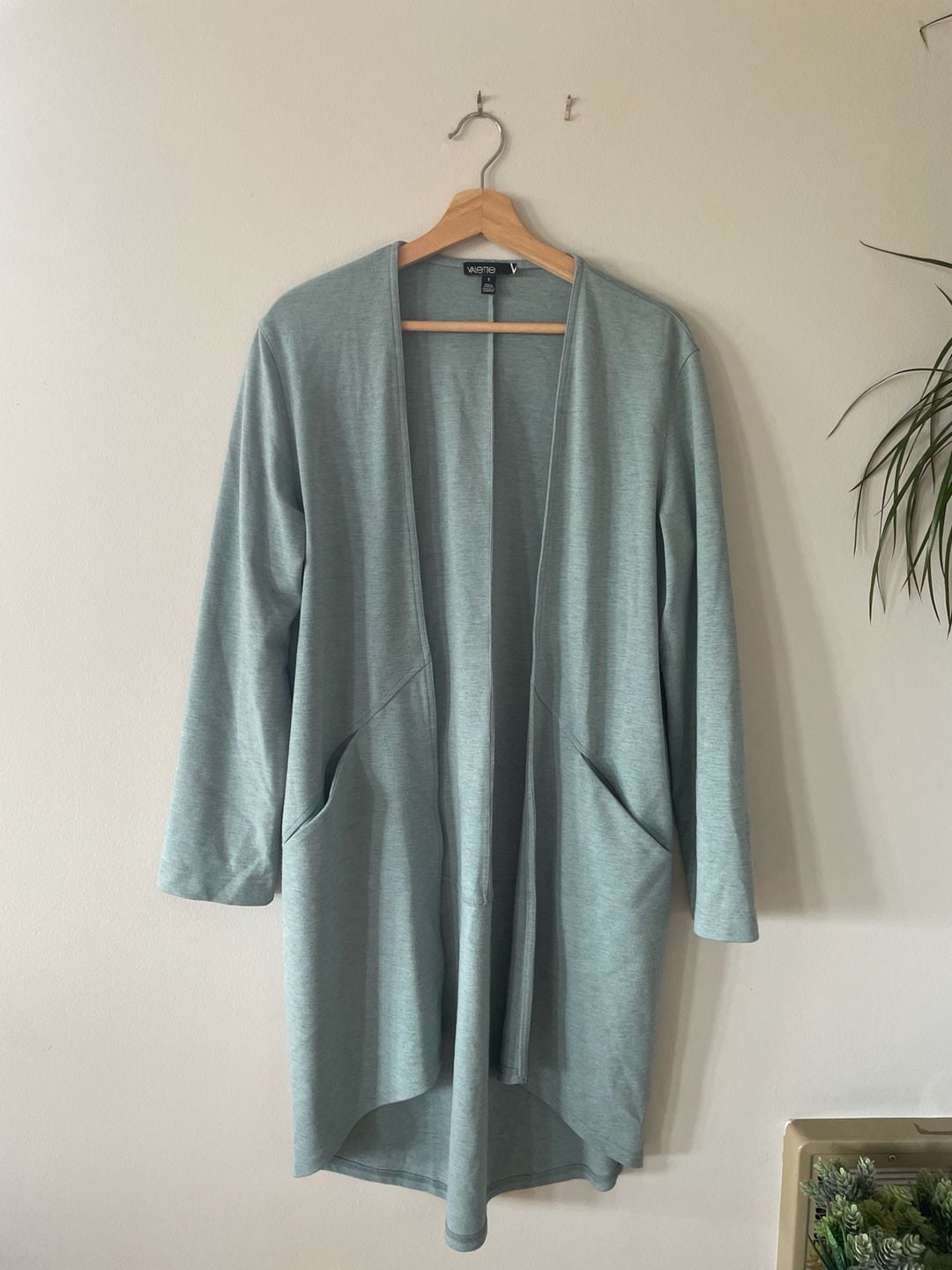 Valette Sage Green Longline Open Front Duster Cardigan with Pockets Size S 2