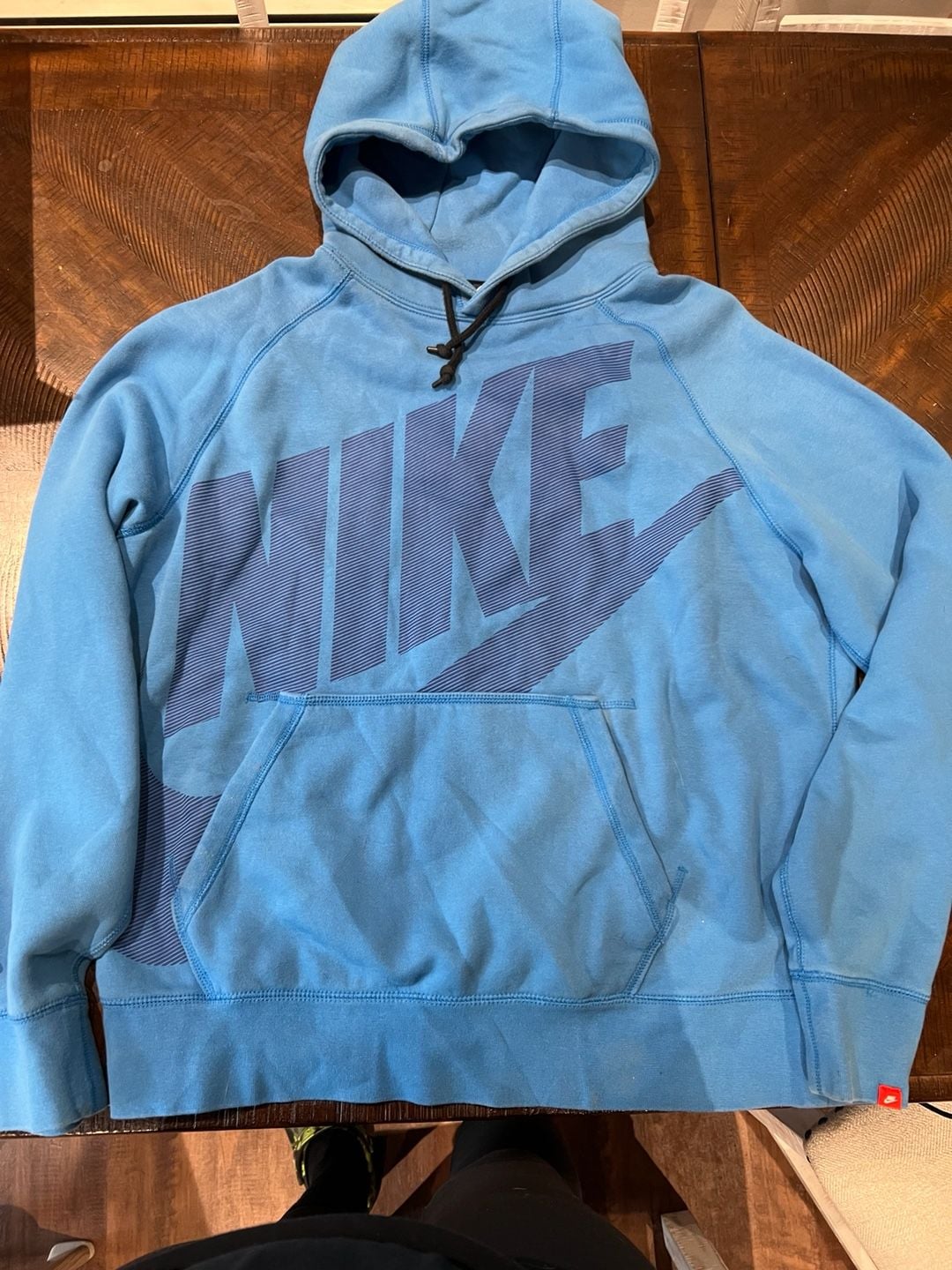 Nike Big Logo Striped Graphic Pullover Hoodie Blue Size XL 2