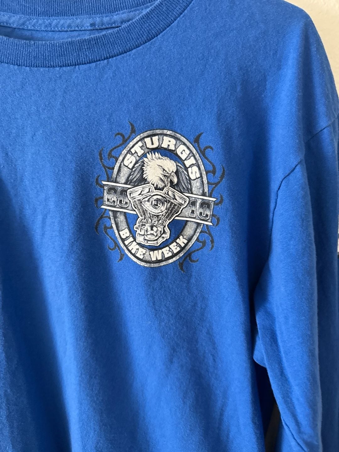 Sturgis 2010 70th Annual Bike Week Blue Long Sleeve Shirt Eagle Engine Graphic 3