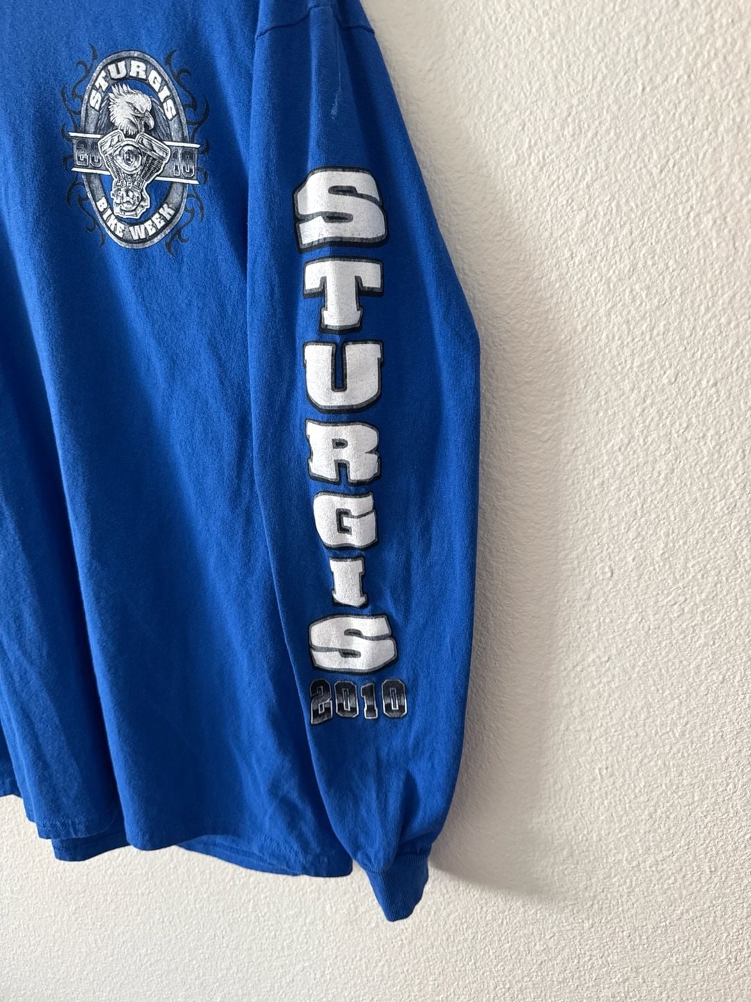 Sturgis 2010 70th Annual Bike Week Blue Long Sleeve Shirt Eagle Engine Graphic 4