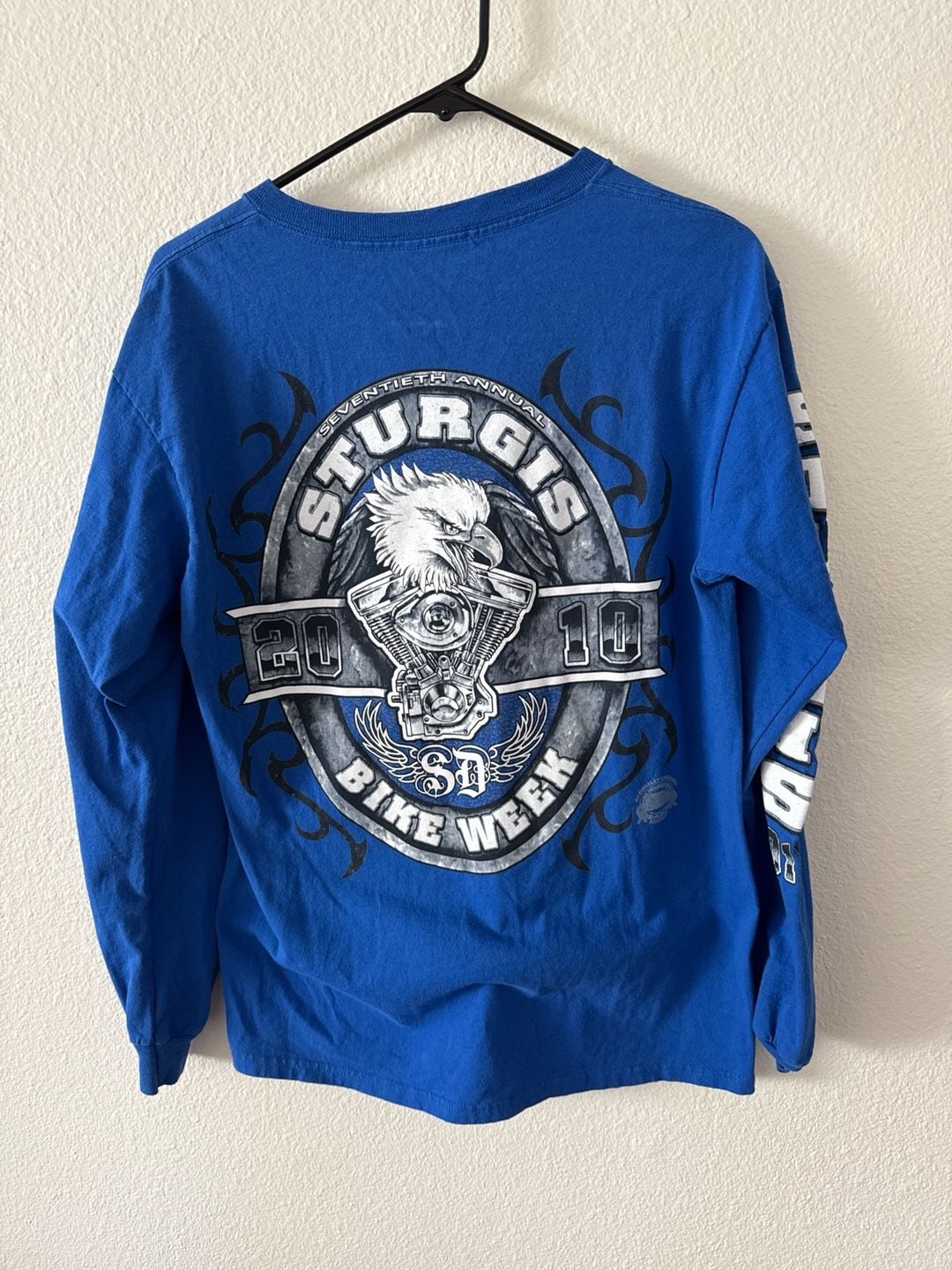Sturgis 2010 70th Annual Bike Week Blue Long Sleeve Shirt Eagle Engine Graphic 5
