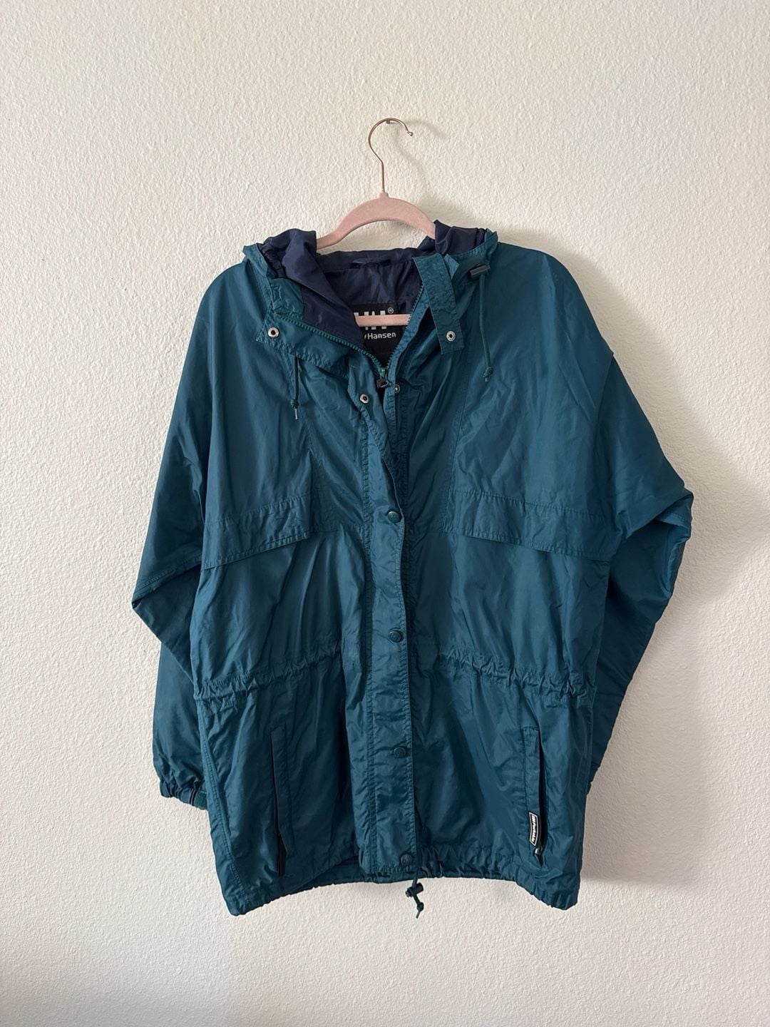 Vintage Helly Hansen Packable Jacket S Blue Windbreaker Zip Pockets Lined Hooded 2