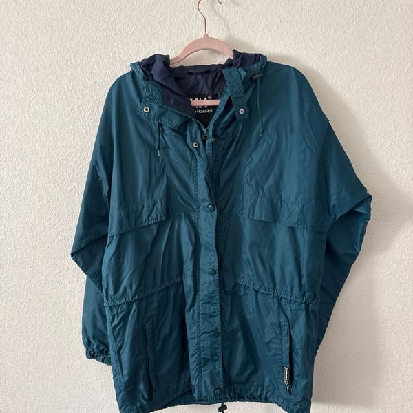 Vintage Helly Hansen Packable Jacket S Blue Windbreaker Zip Pockets Lined Hooded