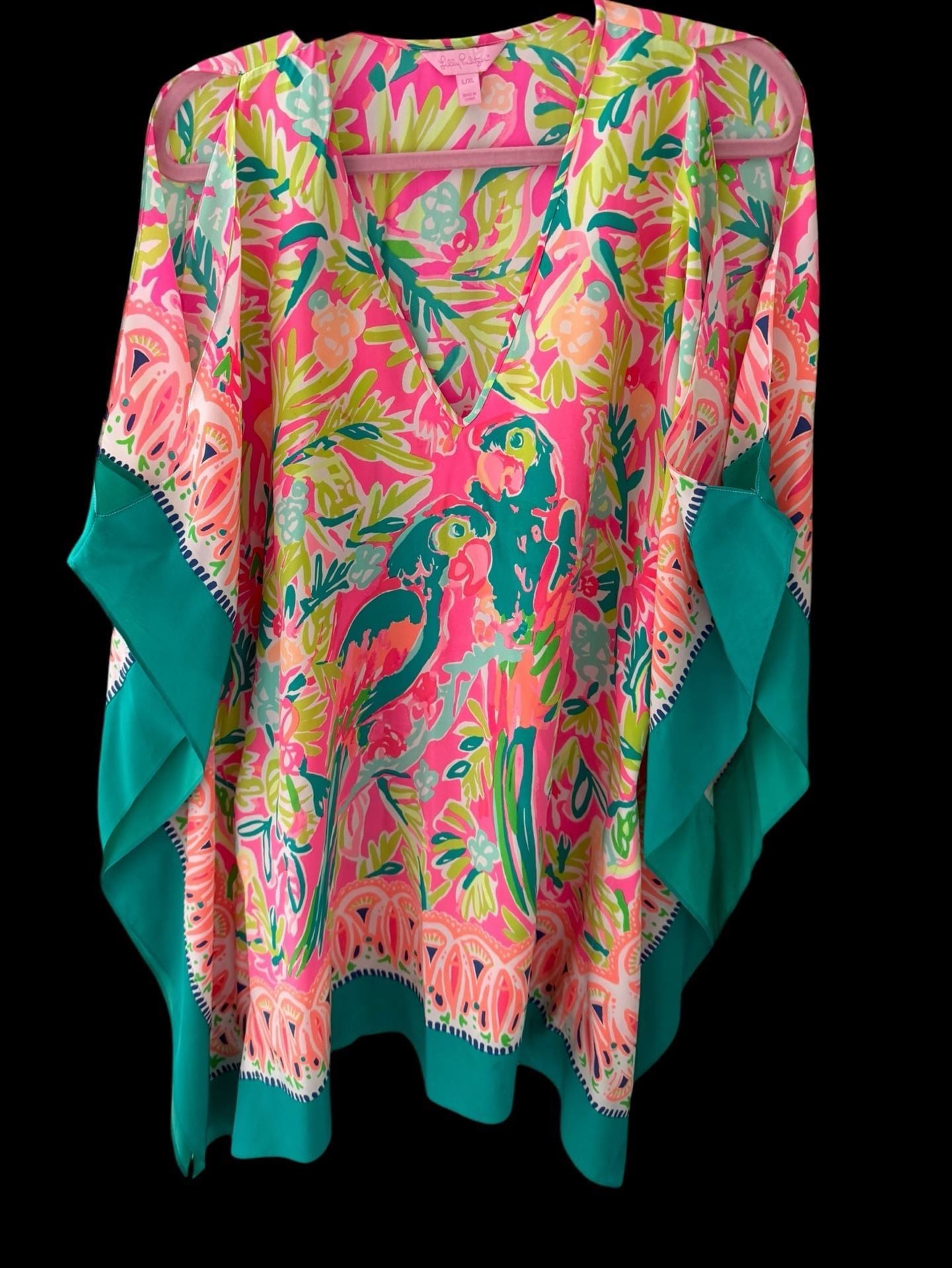 Lilly Pulitzer Atlin Silk Kaftan Parrot Party Print Size L/XL 2