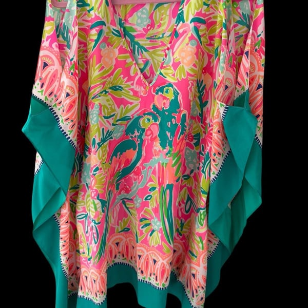Lilly Pulitzer Atlin Silk Kaftan Parrot Party Print Size L/XL