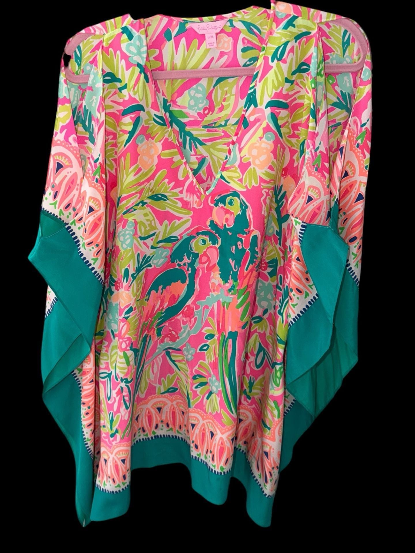 Lilly Pulitzer Atlin Silk Kaftan Parrot Party Print Size L/XL 3