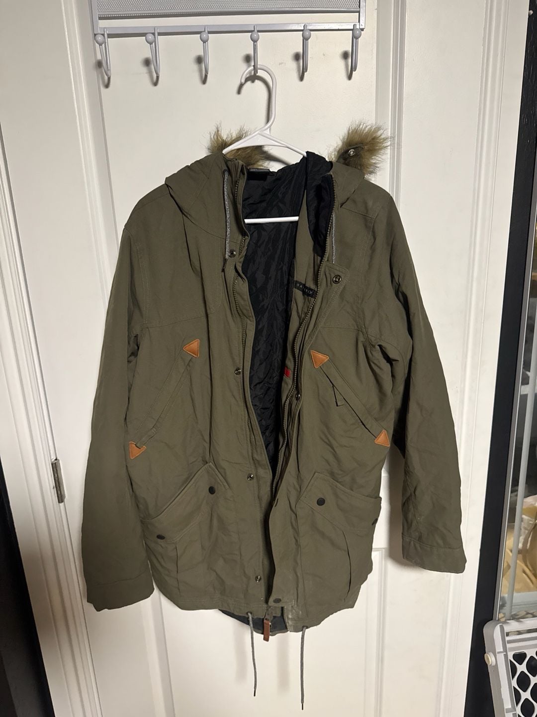 Oakley Women's Olive Green Utility Parka Jacket with Faux Fur Hood Size L 2
