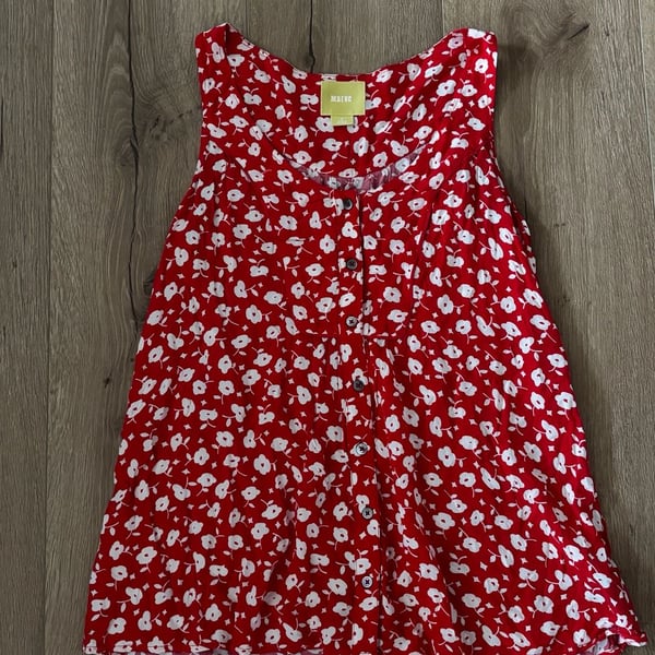 Maeve by Anthropologie Red Floral Button-Down Sleeveless Top, Size 0