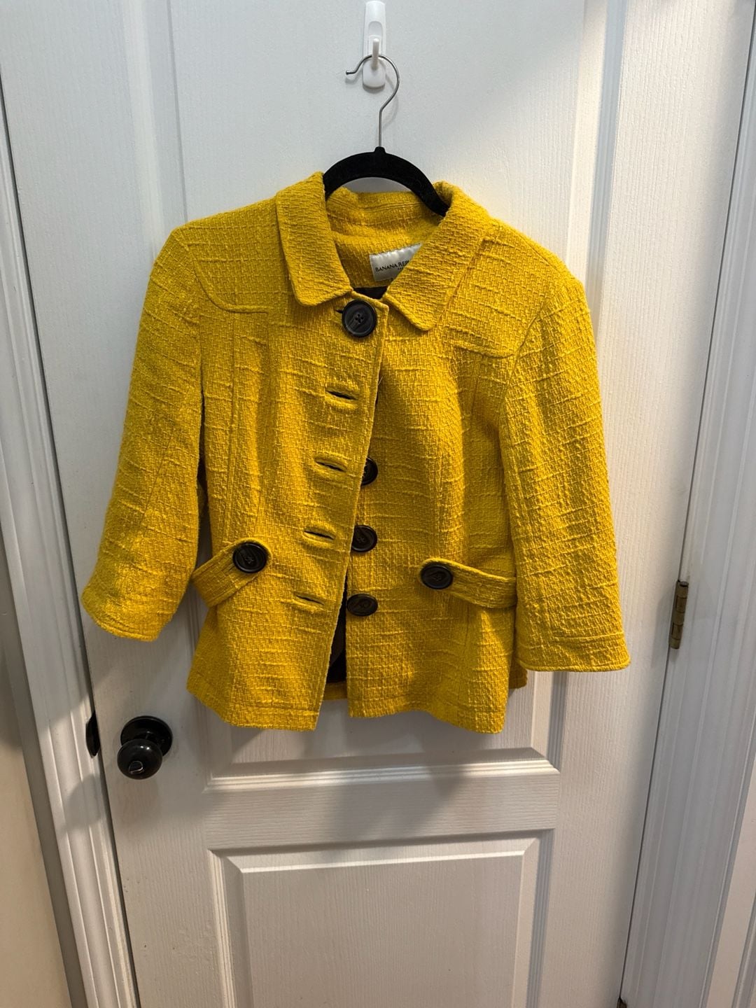 Banana Republic Yellow Textured Tweed Button-Front Jacket Size 10 2