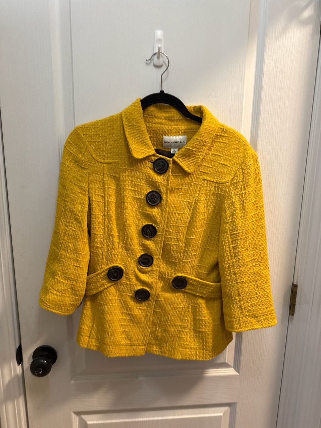 Banana Republic Yellow Textured Tweed Button-Front Jacket Size 10 5