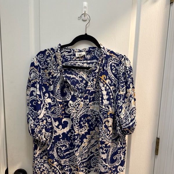 Nicole Miller New York Paisley Print Ruffle Neck Blouse Size L