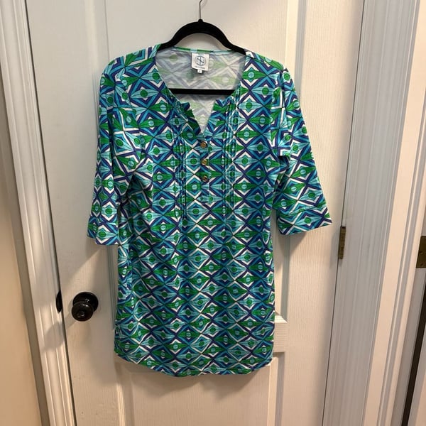 Tracy Negoshian Geometric Print 3/4 Sleeve Tunic Dress Size S