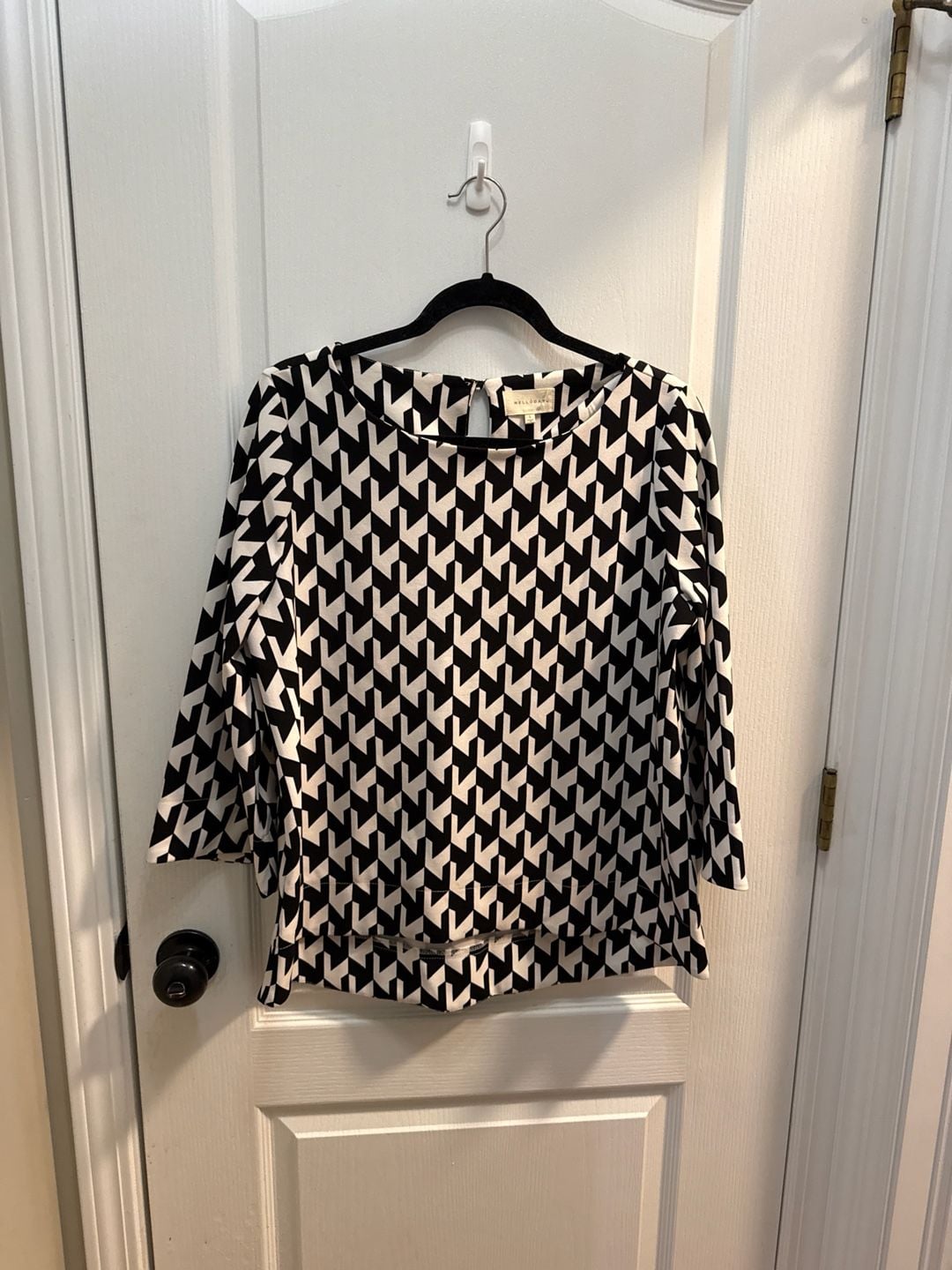 Melloday Black and White Geometric Print 3/4 Sleeve Blouse Size L 1