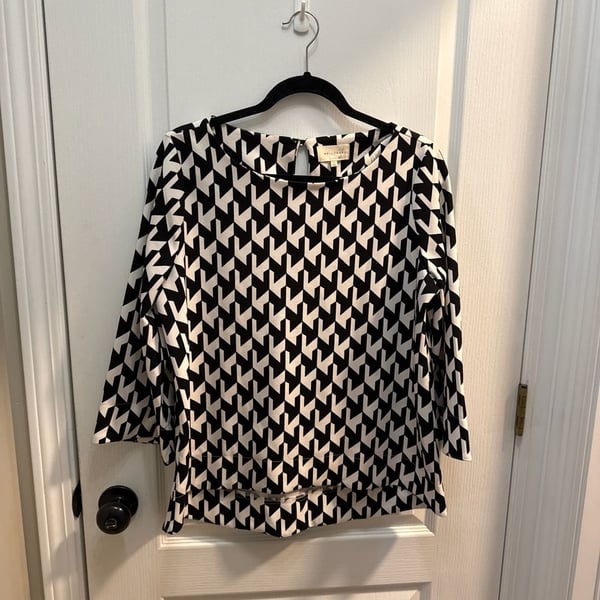 Melloday Black and White Geometric Print 3/4 Sleeve Blouse Size L