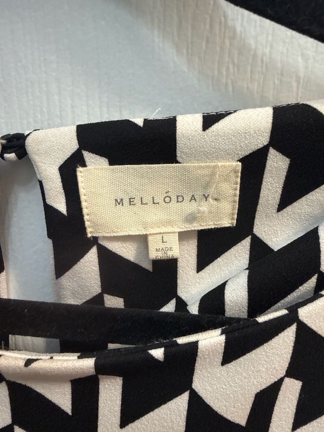 Melloday Black and White Geometric Print 3/4 Sleeve Blouse Size L 3