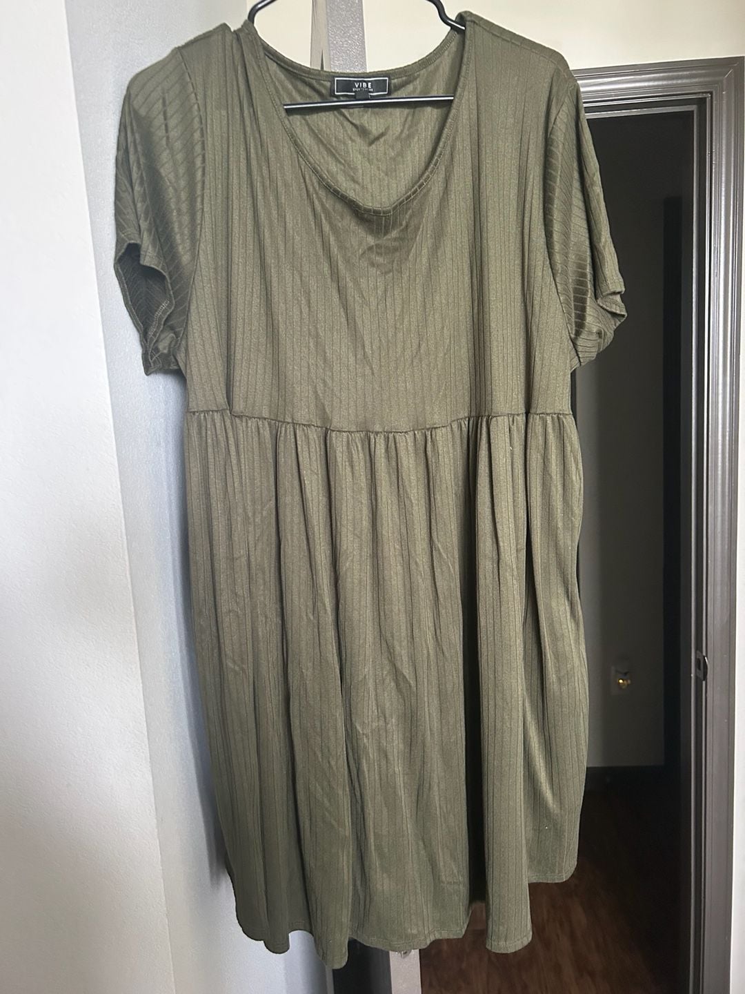 Vibe Sportswear Olive Green Ribbed Short Sleeve Babydoll Dress Size 3X 2
