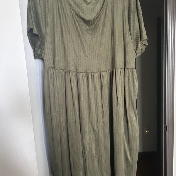 Vibe Sportswear Olive Green Ribbed Short Sleeve Babydoll Dress Size 3X
