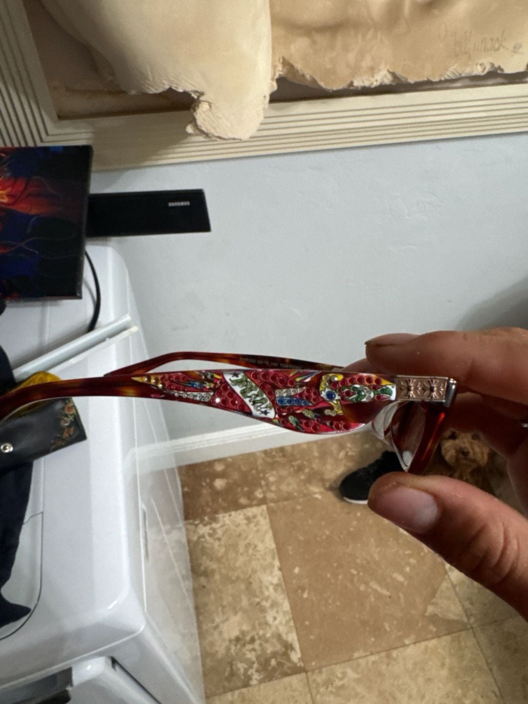 Ed Hardy EHR 201 Vintage Tattoo Eyewear Tortoise Shell Rhinestone Skull Glasses 50-18-140 4