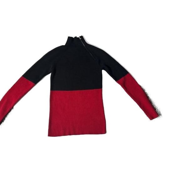 Lauren Ralph Lauren Colorblock Ribbed Knit Shoulder Zip Sweater Size M