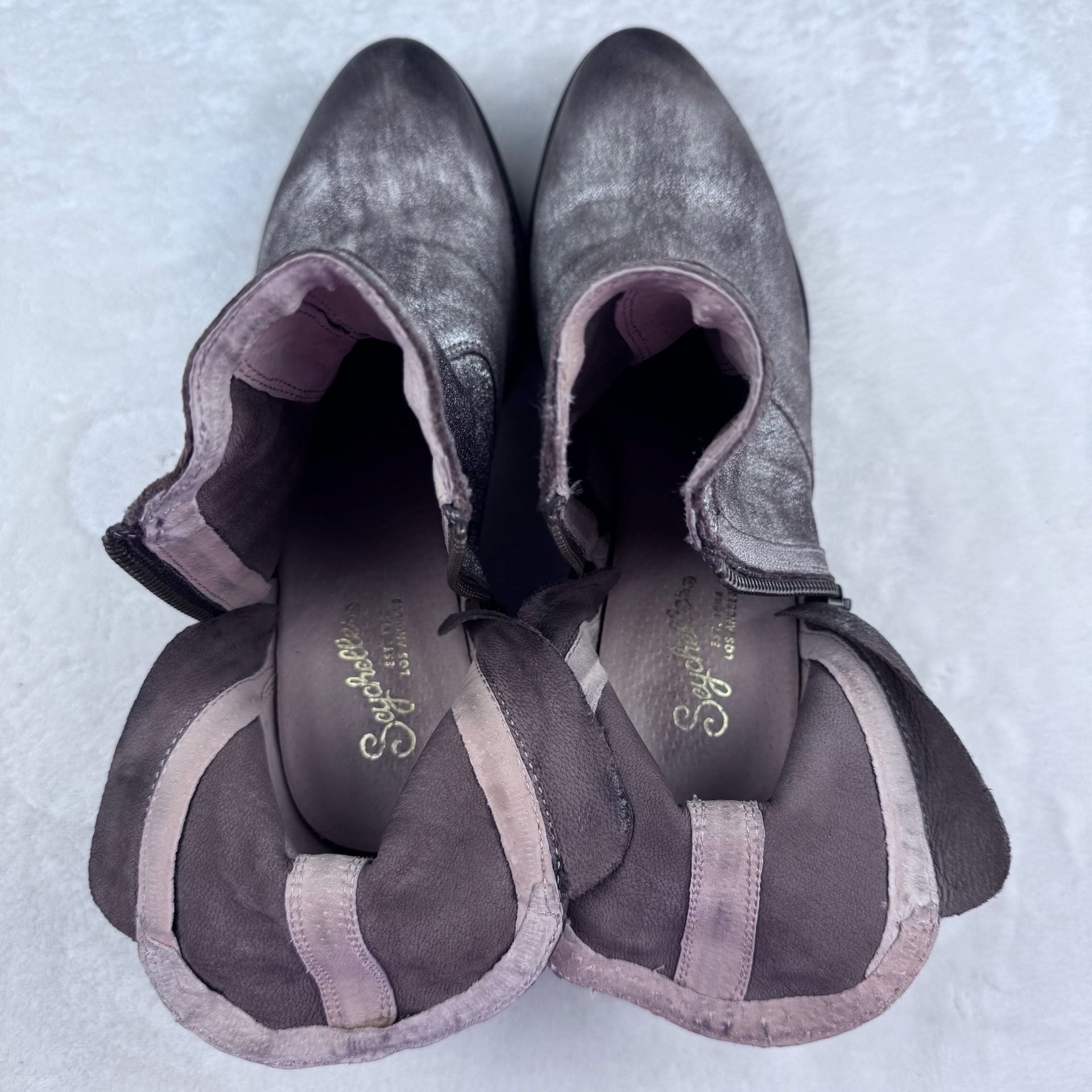 Seychelles Full Speed Pewter Distressed Metallic Leather Ankle Boots Size 8 4