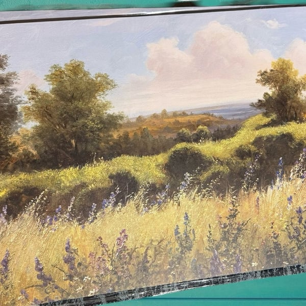 Impressionist Style Landscape Oil Painting Canvas Wall Art with Rolling Hills and Wildflowers
