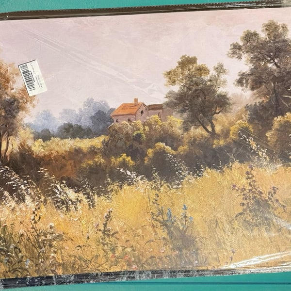 Landscape Oil Painting Style Canvas Wall Art Featuring House and Meadow
