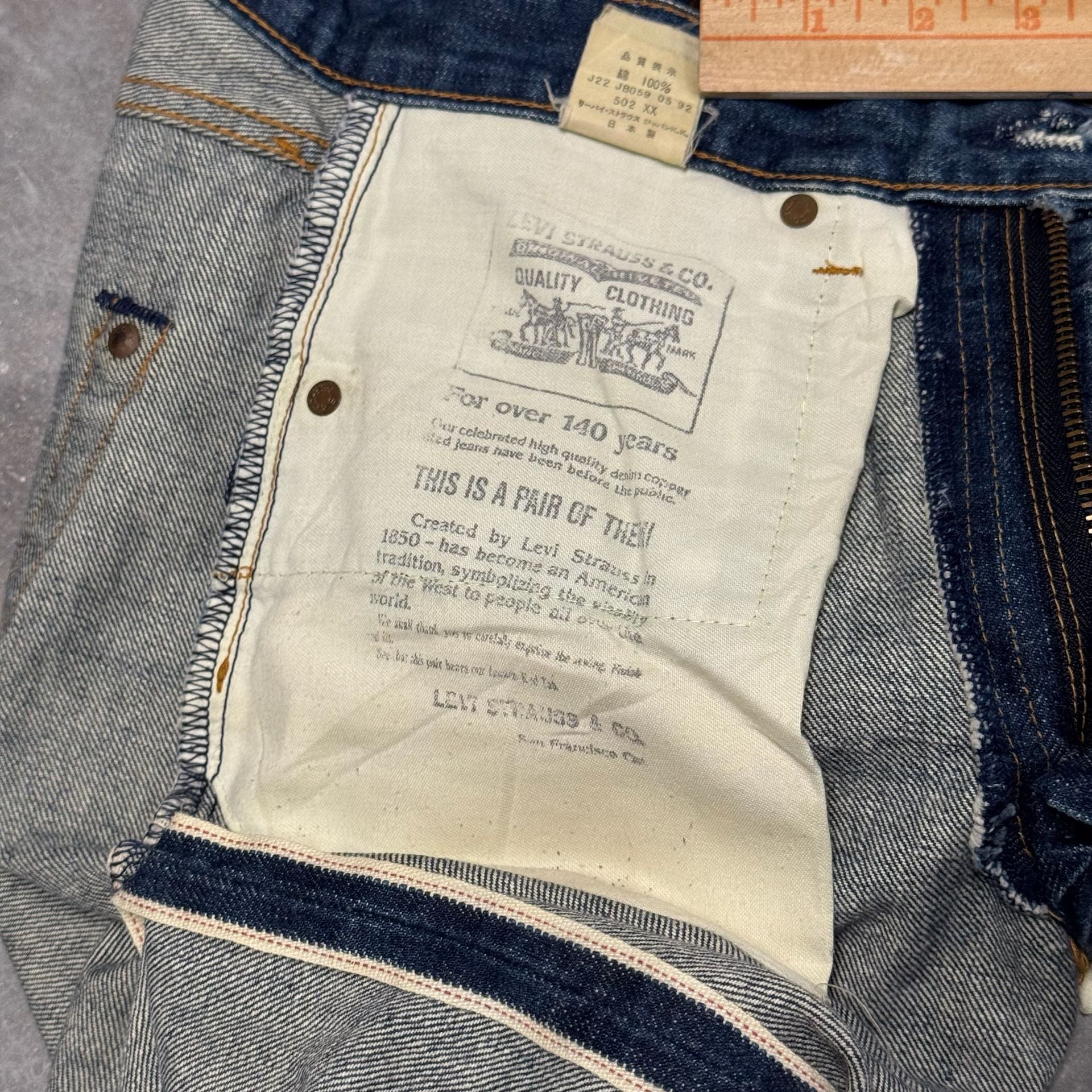 Vintage Levi's 502 XX Big E Selvedge Red Line Denim Jeans W30 L34 11