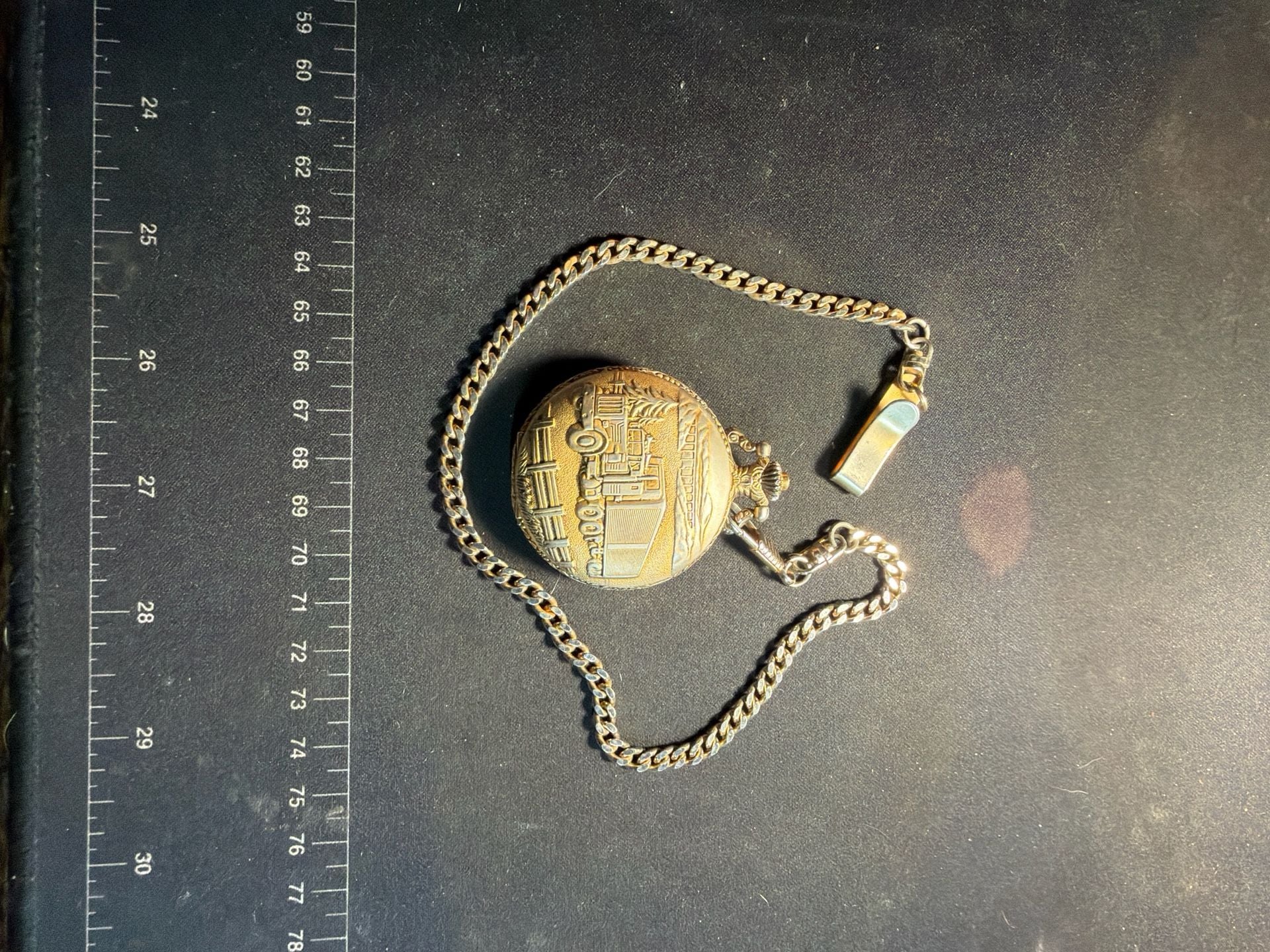 Galaxie by Elgin Quartz Pocket Watch with Steam Locomotive Train Design and Chain 2