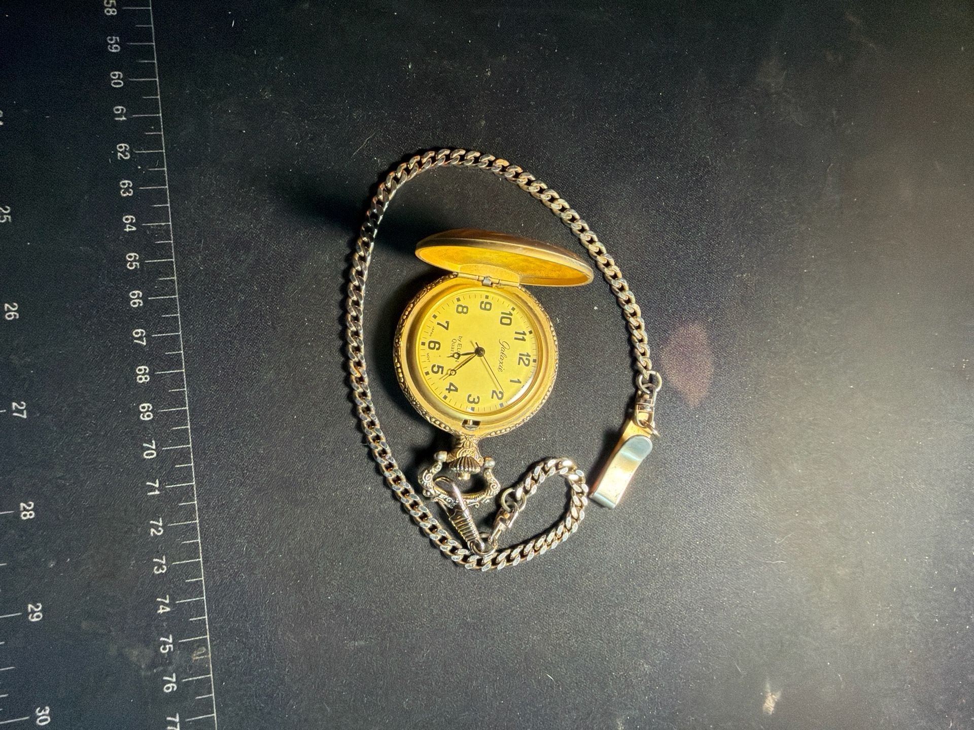 Galaxie by Elgin Quartz Pocket Watch with Steam Locomotive Train Design and Chain 4