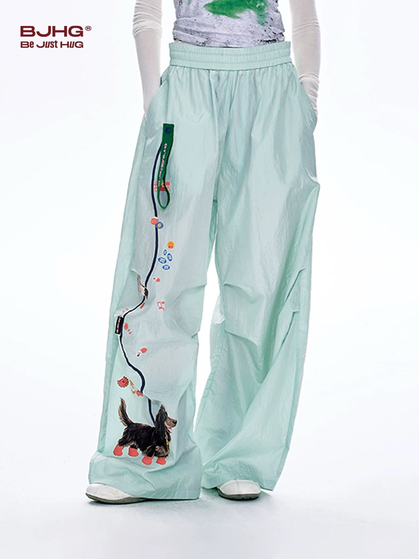 BJHG sausage Dog Walking balloon Pants Mint Green Size M BNWT designer unique y2k 3