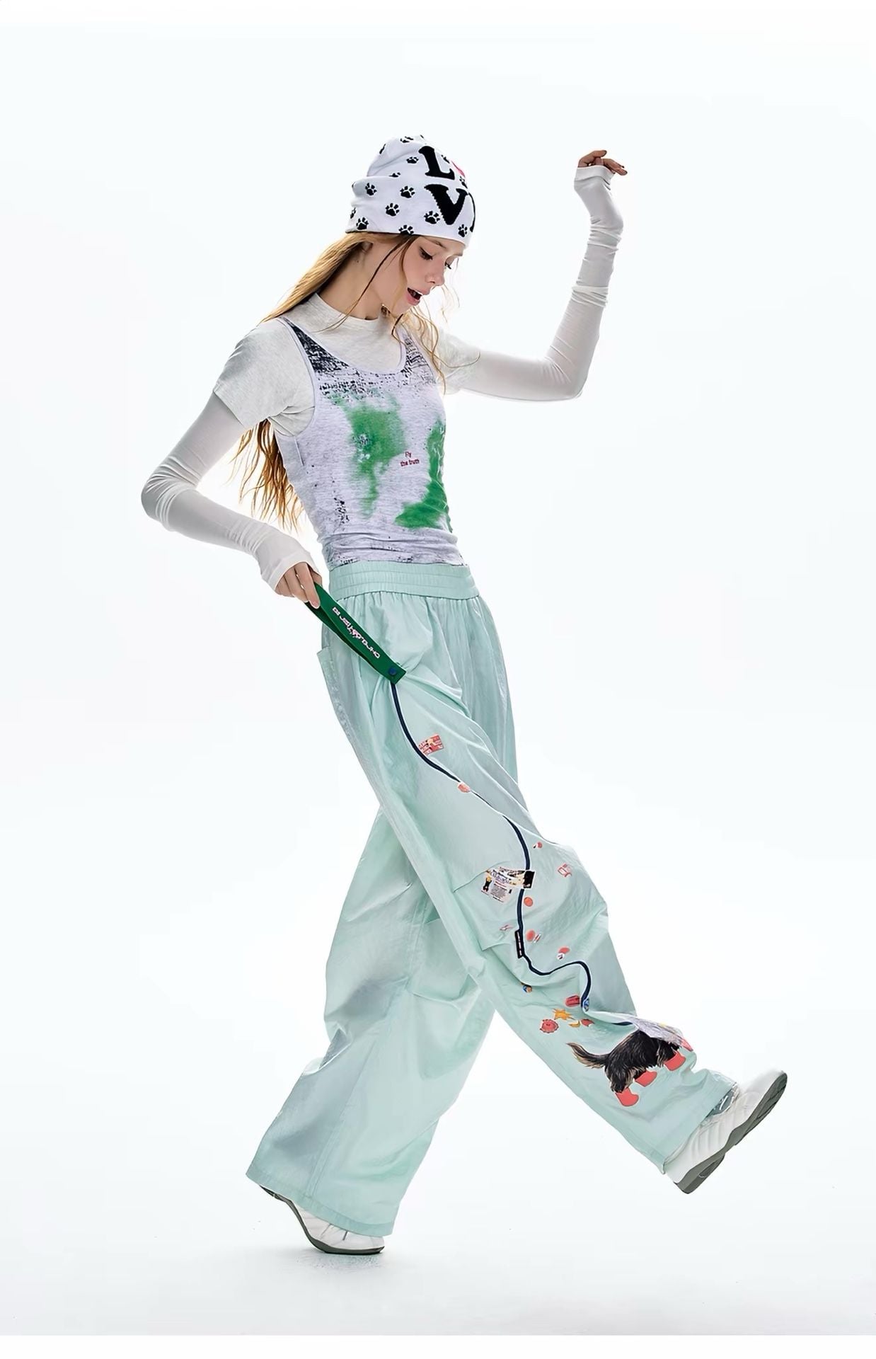 BJHG sausage Dog Walking balloon Pants Mint Green Size M BNWT designer unique y2k 5