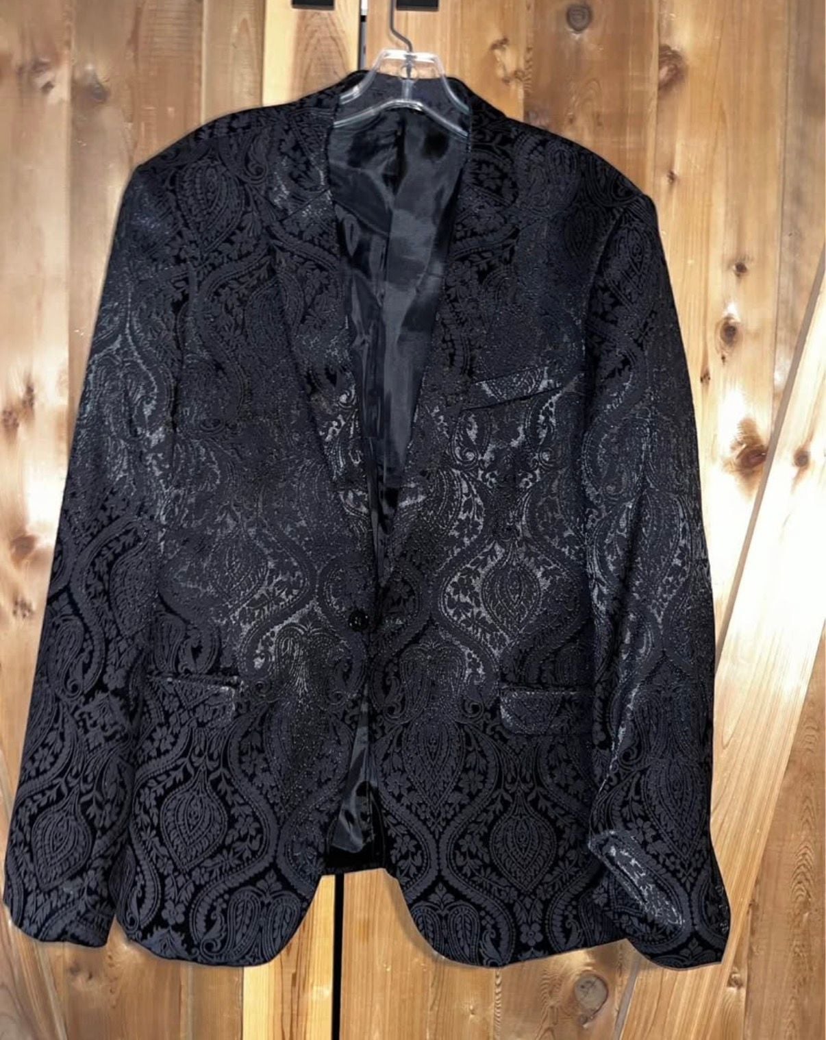 Bespoke Black Paisley Damask Pattern Blazer Sport Coat Jacket 2