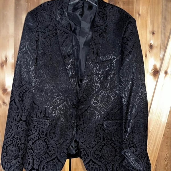 Bespoke Black Paisley Damask Pattern Blazer Sport Coat Jacket